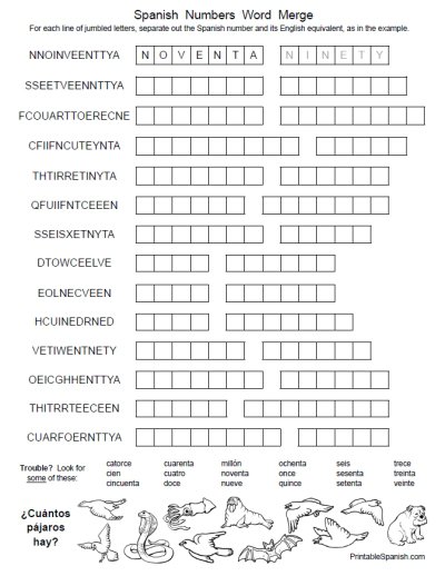 Numbers Word Merge â Printable Spanish